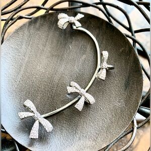 Sterling Bows Rhinestone Ear White Gold Plated Large Cuff Earring